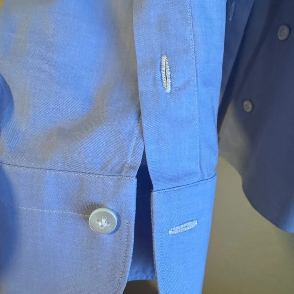 FInamore 1925 AUTHENTIC Tailored Blue Dress Shirt with Pointed Collar. Size 44